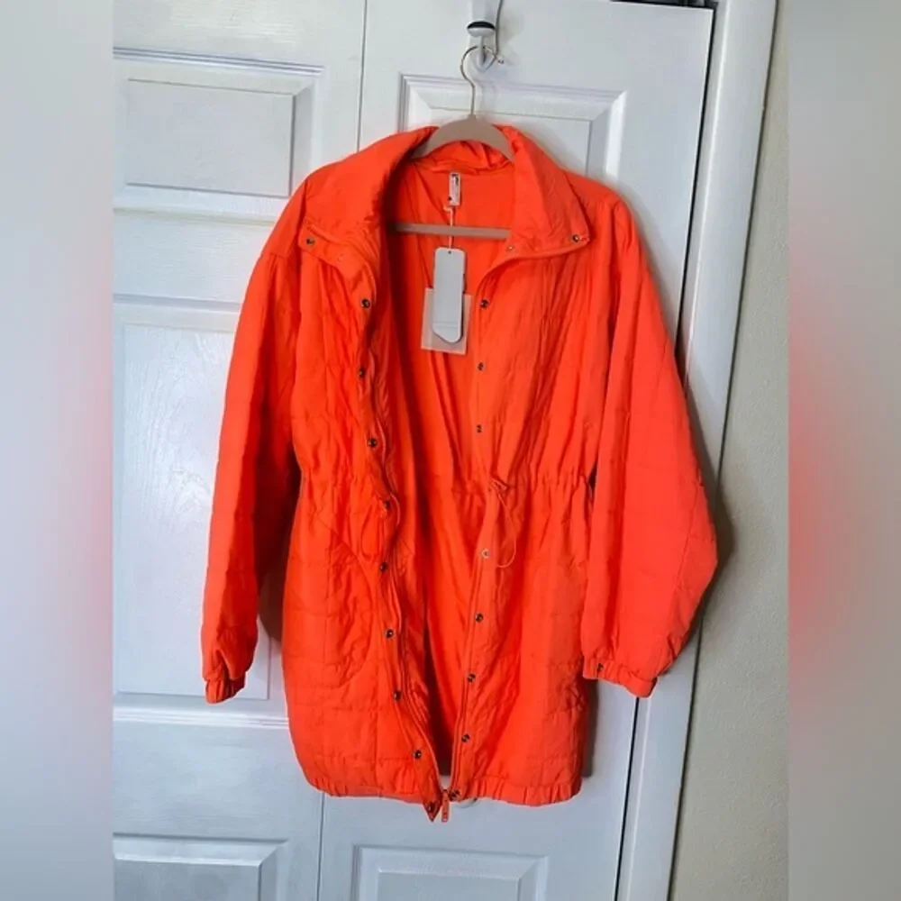 Free People Peri Packable Jacket Womens Size XS Oversized Orange Prima Loft